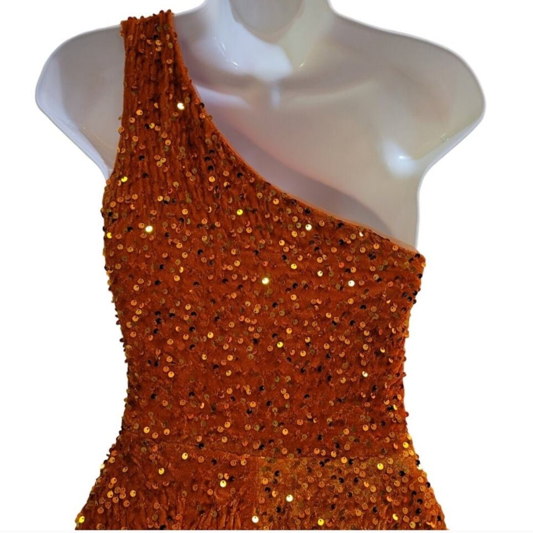 Women's Orange One Shoulder with Cutout Asymmetrical Short Dress