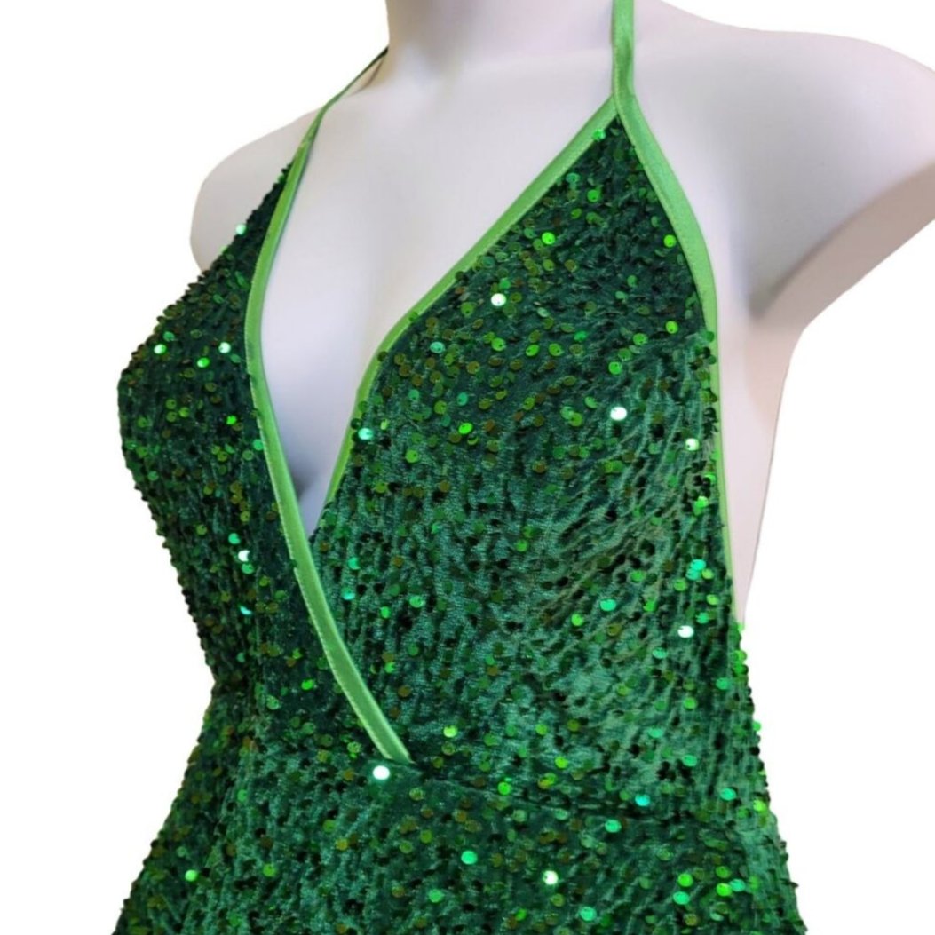 Women's Shamrock Green V Neck Halter Short Dress