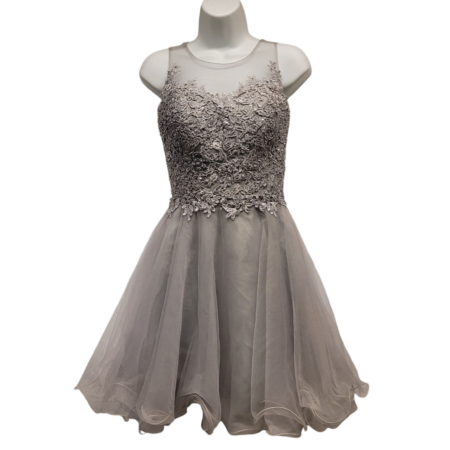 Women's Gray Short Mesh Sweetheart Dress