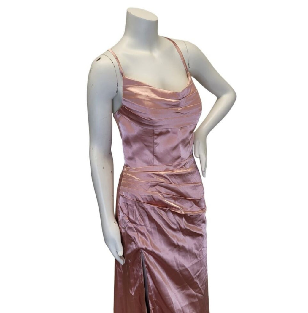 Dusty Rose Strappy Halo Dress Scoop Neckline with Corset Back