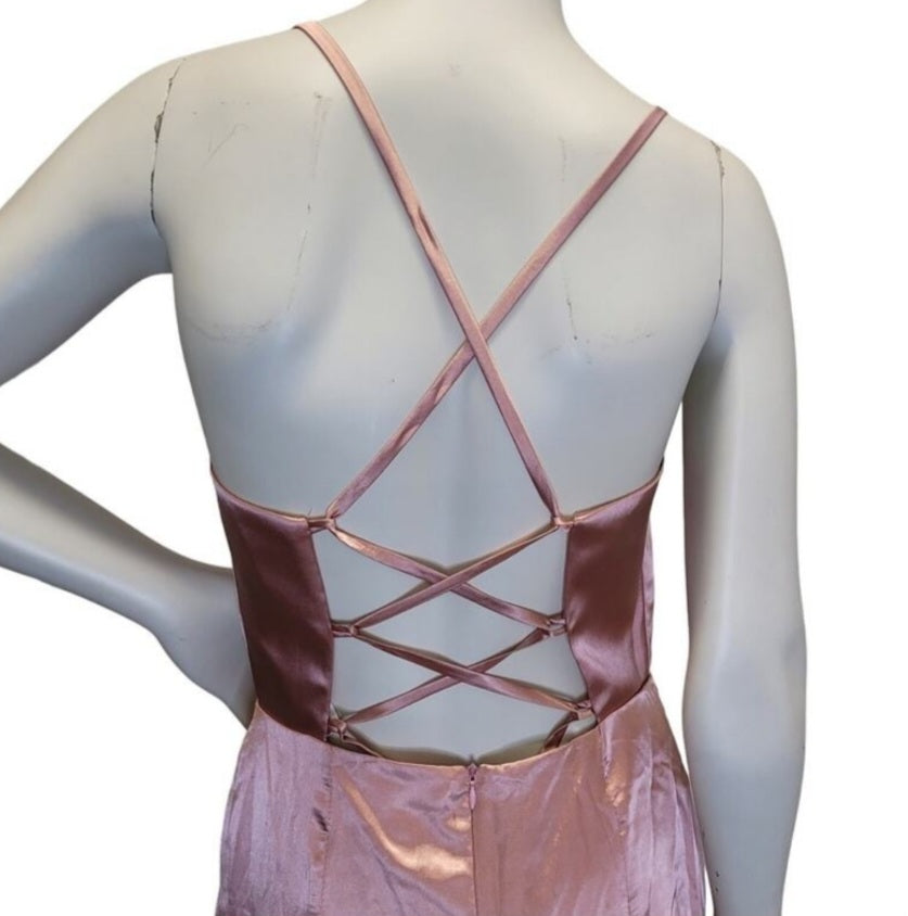 Dusty Rose Strappy Halo Dress Scoop Neckline with Corset Back