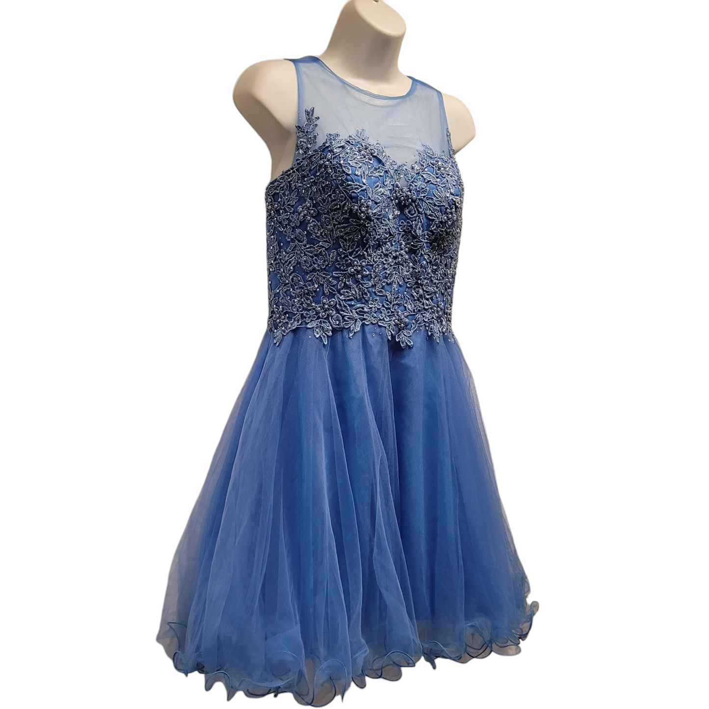 Women's Peacock Blue Short Mesh Top Sweetheart Dress