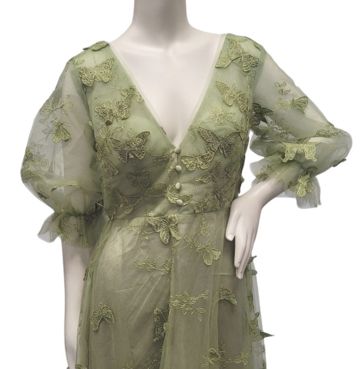 3/4 Sleeved V Neck Butterfly Dress