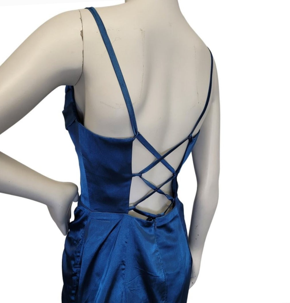 Teal Strappy Halo Dress Scoop Neckline with Corset Back
