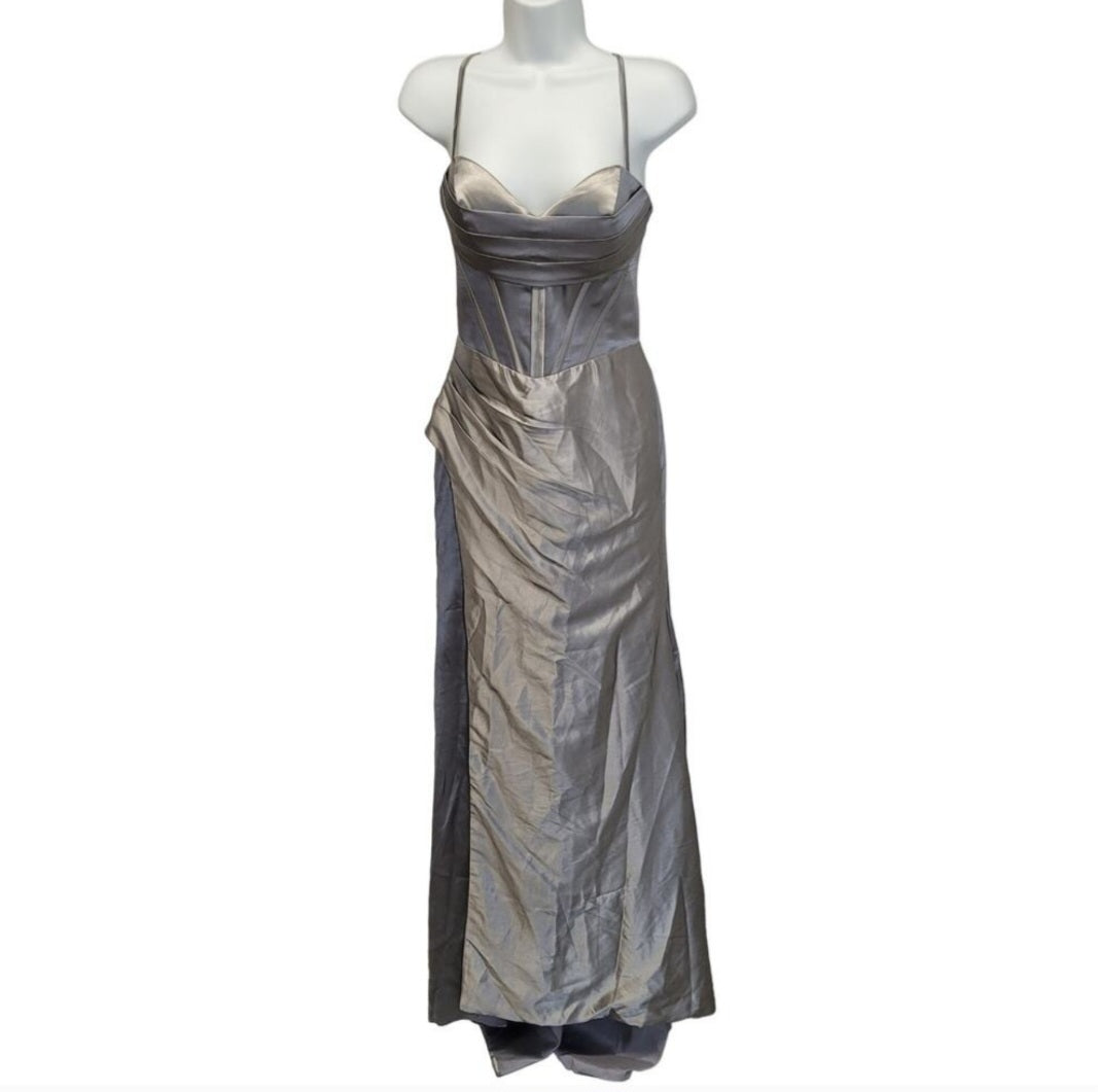 Silver Strappy Halo Dress Sweetheart Neckline with Corset Back
