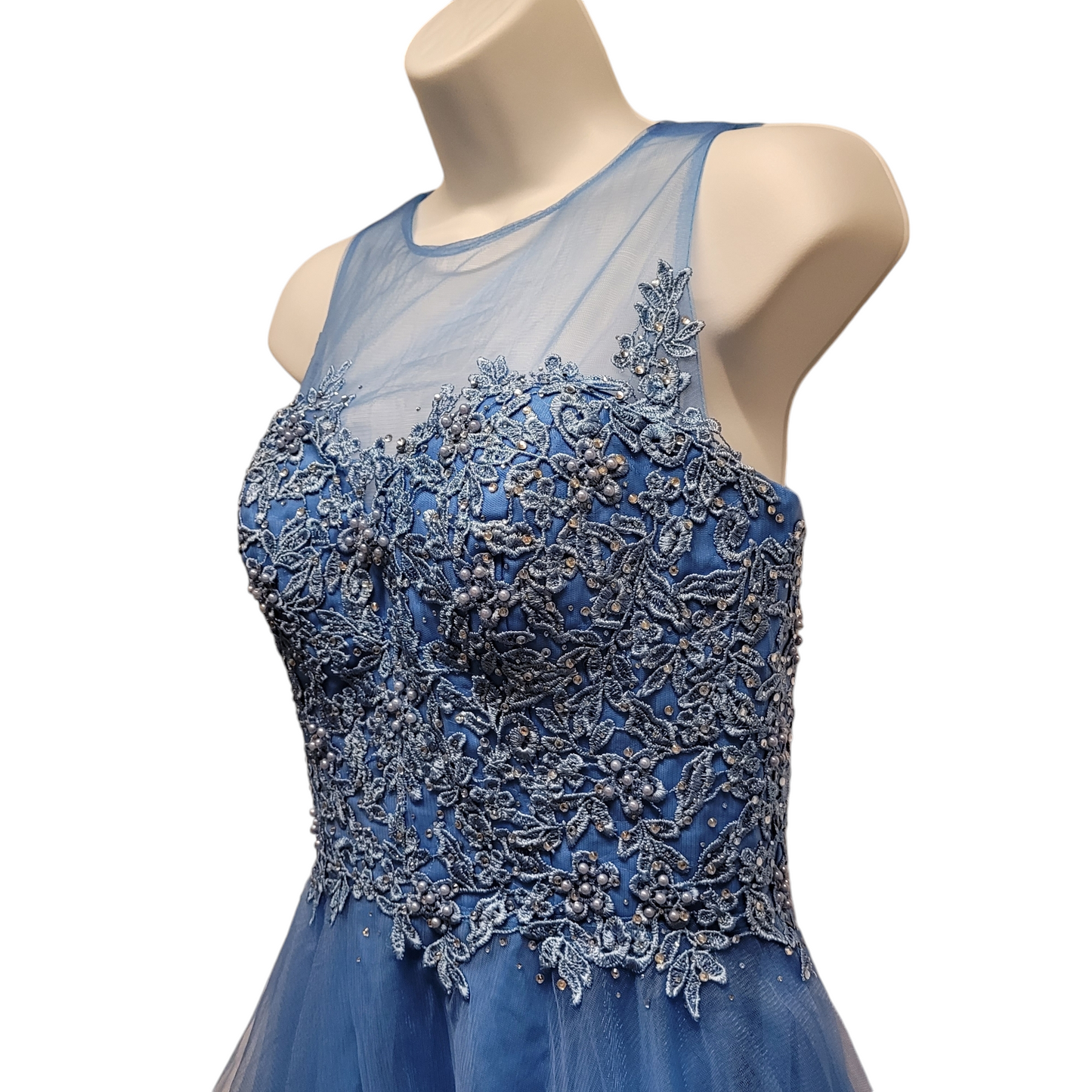 Women's Peacock Blue Short Mesh Top Sweetheart Dress