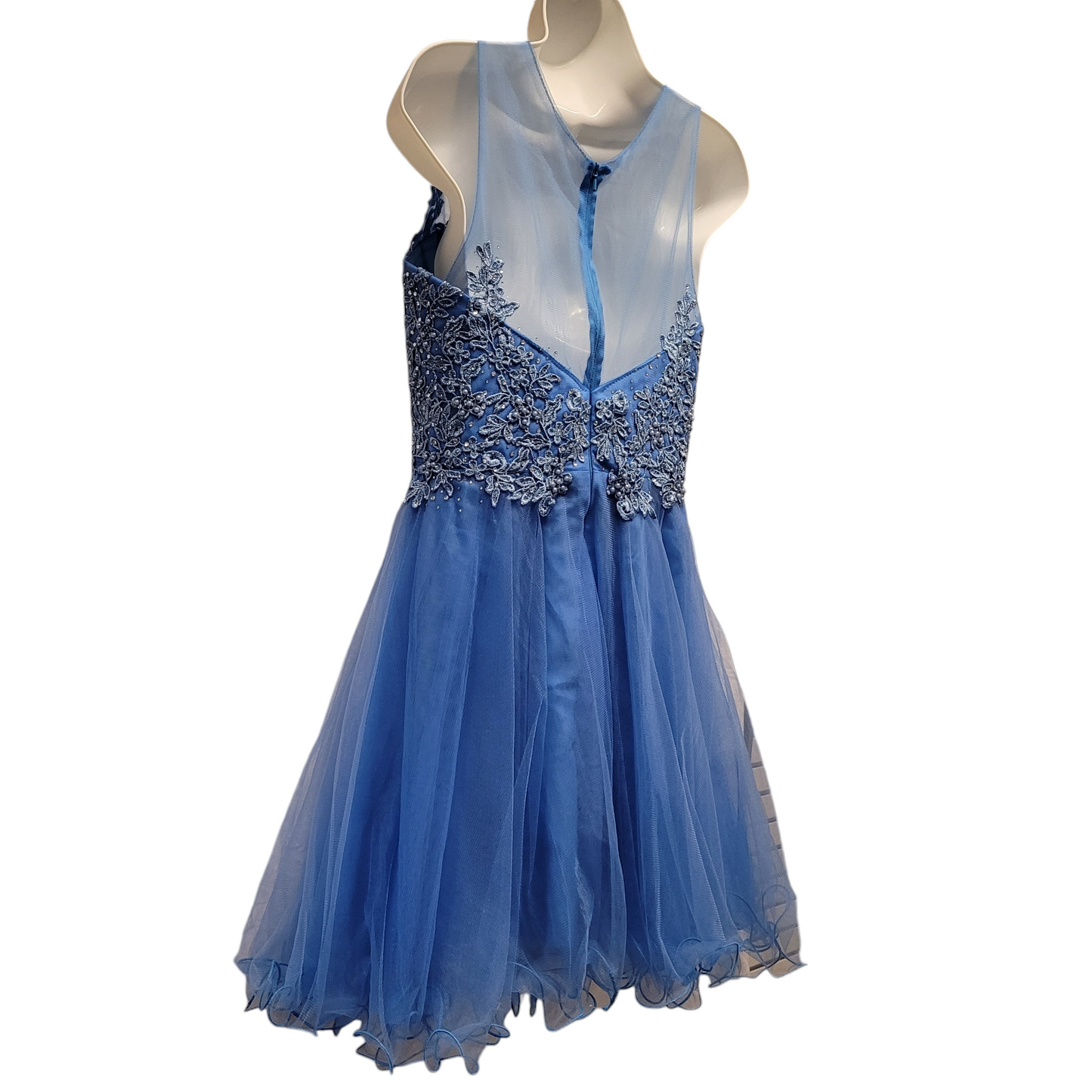 Women's Peacock Blue Short Mesh Top Sweetheart Dress