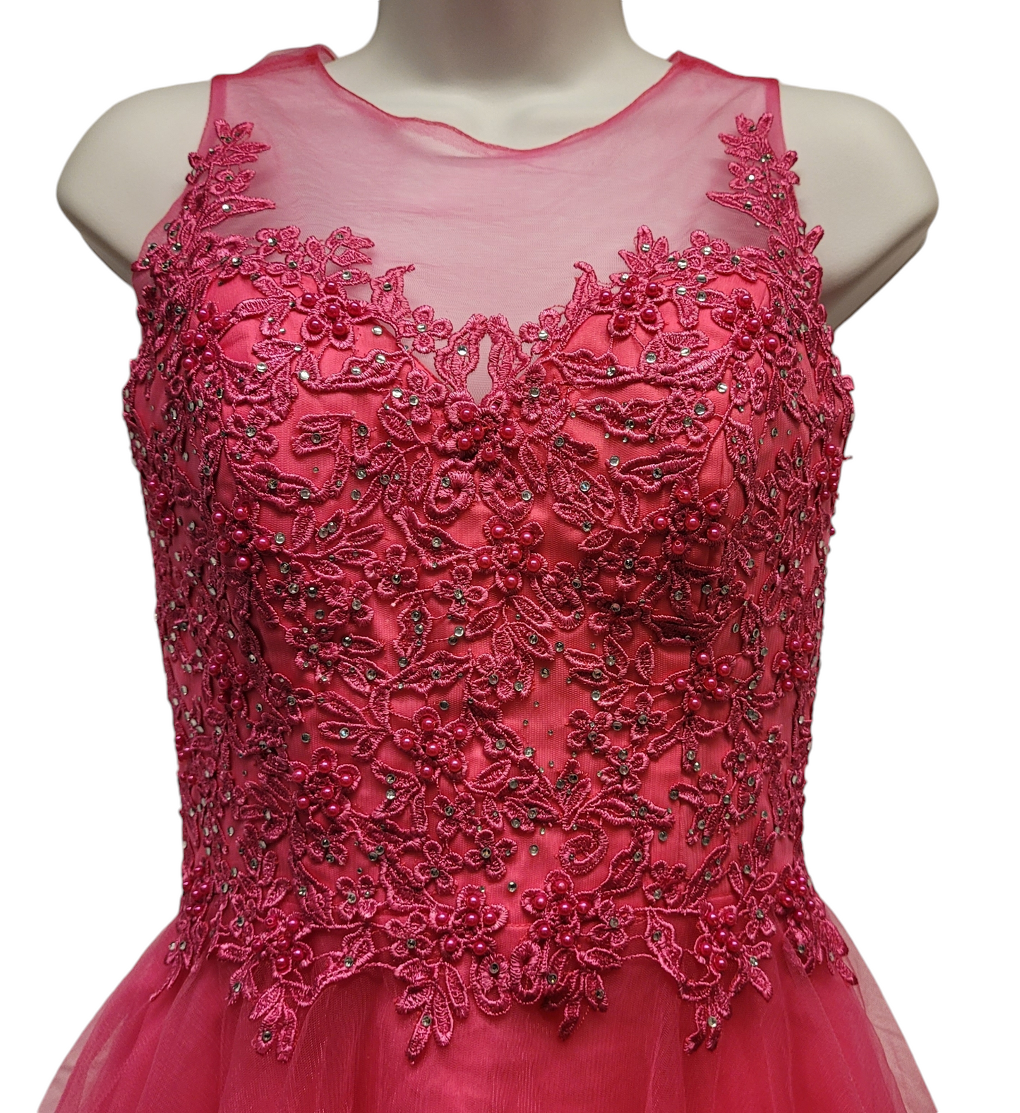 Women's Hot Pink Short Mesh Top Sweetheart Dress
