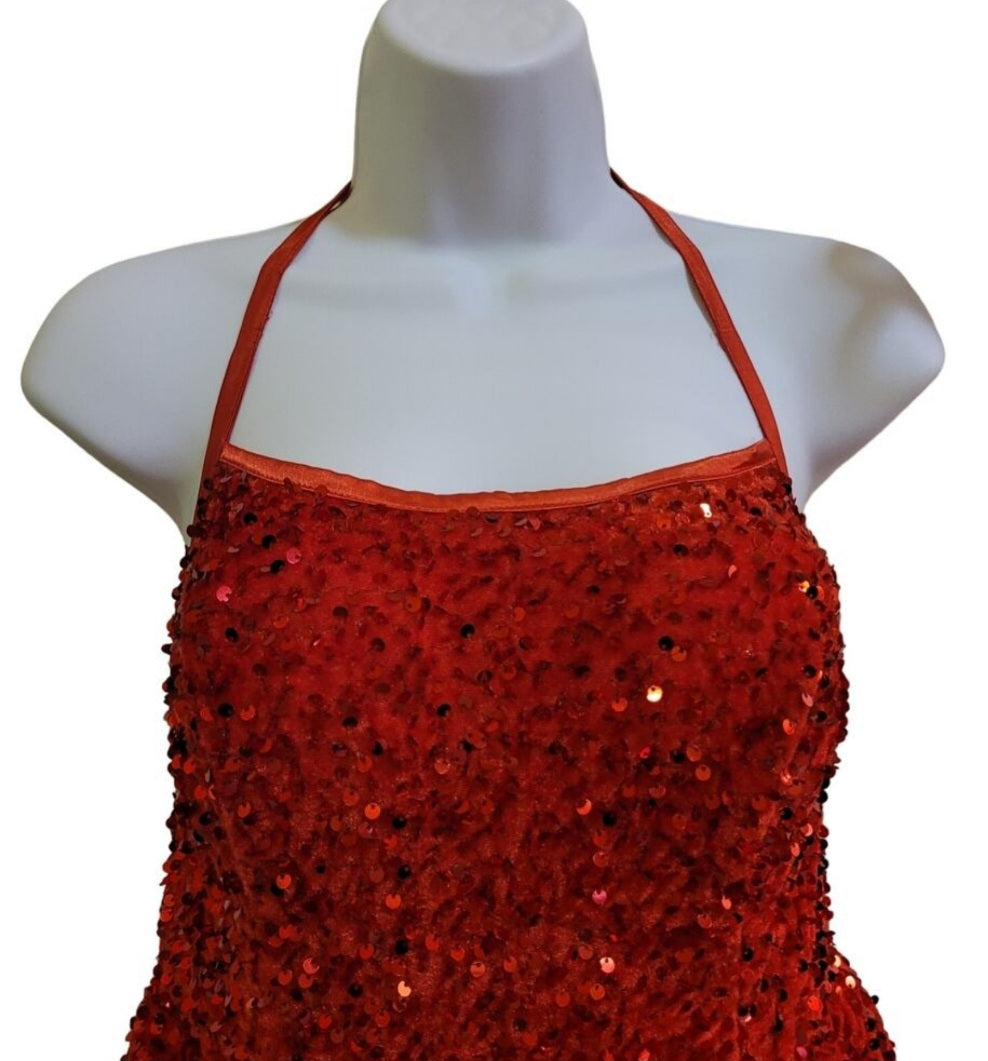 Women's Bright Red Scoop Neck Halter Short Dress
