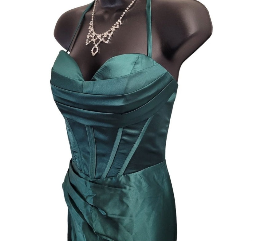 Evergreen Strappy Halo Dress Sweetheart Neckline with Corset Back