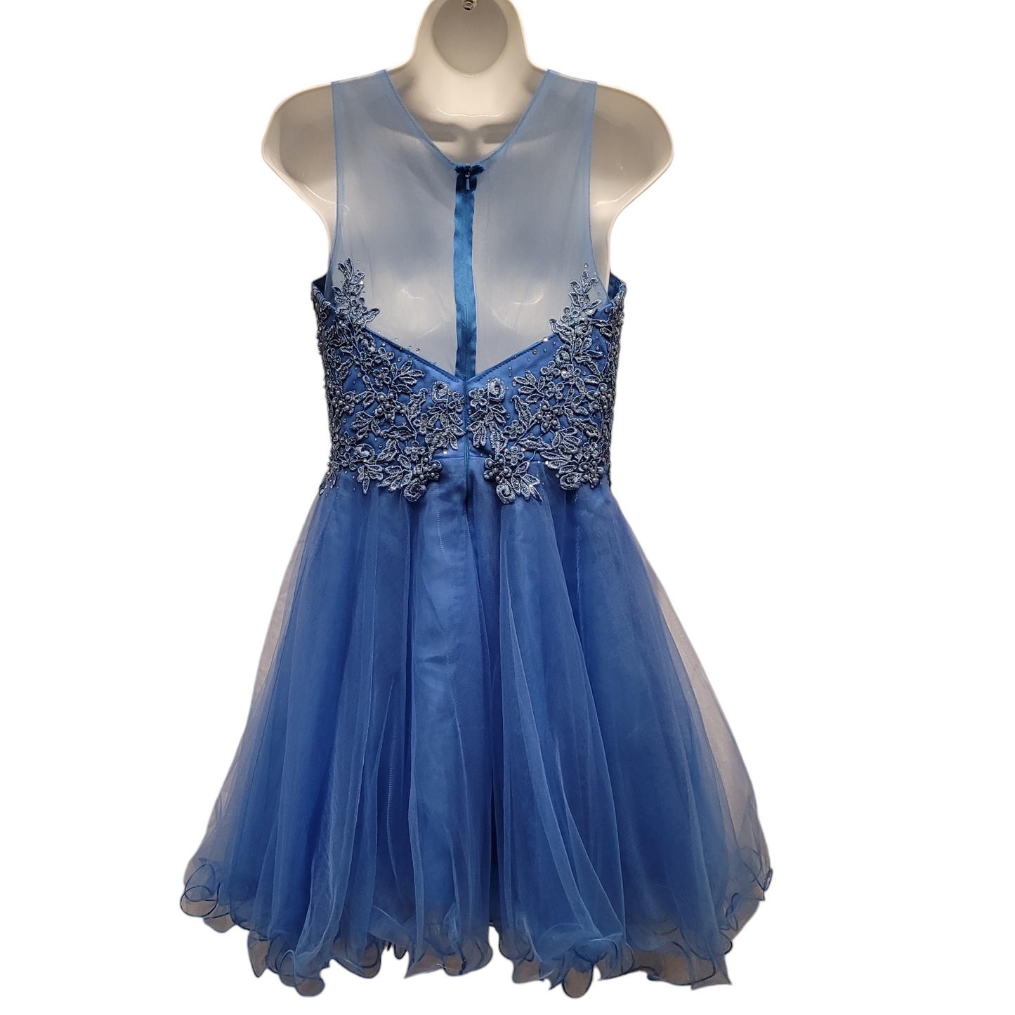 Women's Peacock Blue Short Mesh Top Sweetheart Dress