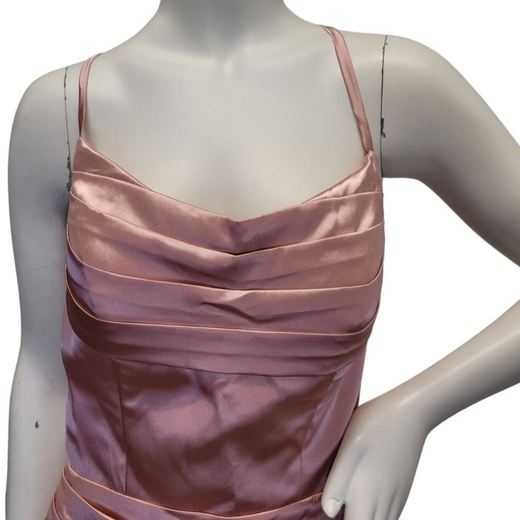 Dusty Rose Strappy Halo Dress Scoop Neckline with Corset Back