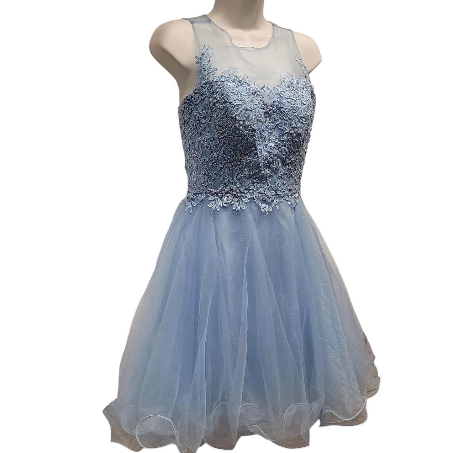 Women's Icy Blue Short Mesh Sweetheart Dress
