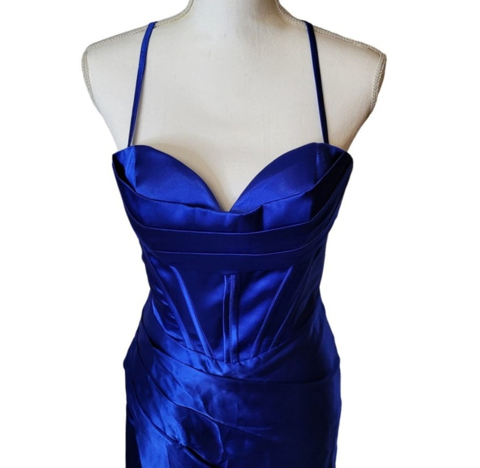 Sapphire Blue Strappy Halo Dress Sweetheart Neckline with Corset Back