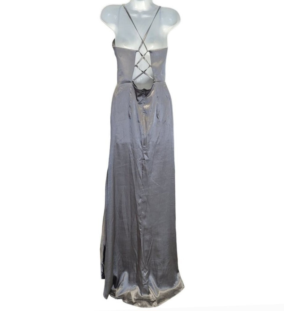 Silver Strappy Halo Dress Sweetheart Neckline with Corset Back