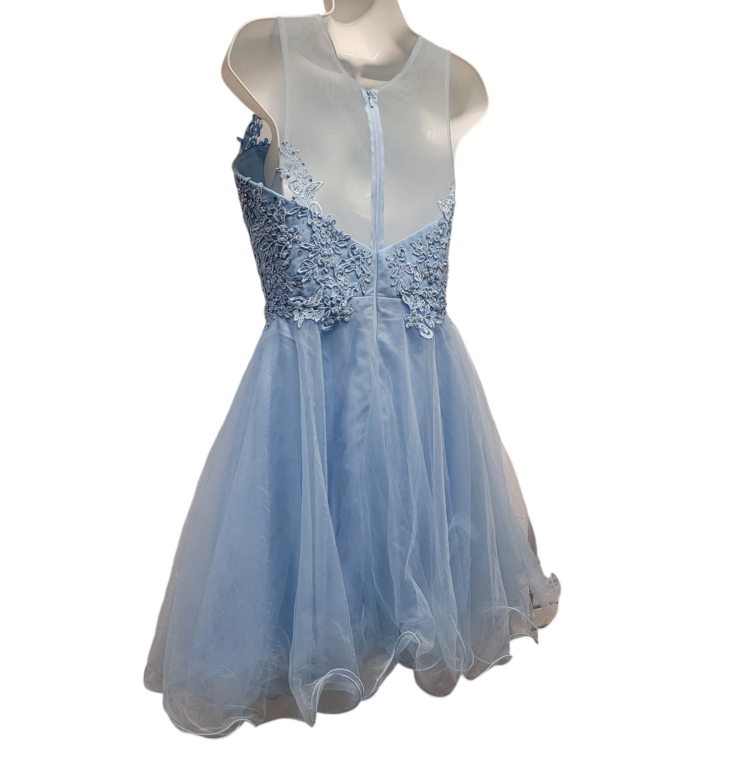 Women's Icy Blue Short Mesh Sweetheart Dress