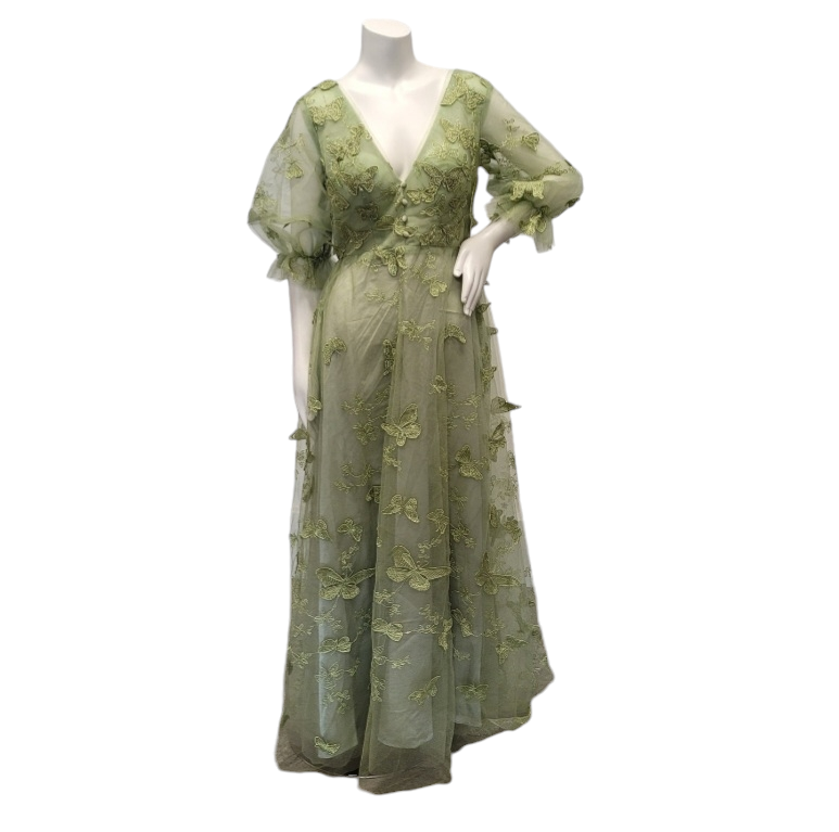 3/4 Sleeved V Neck Butterfly Dress