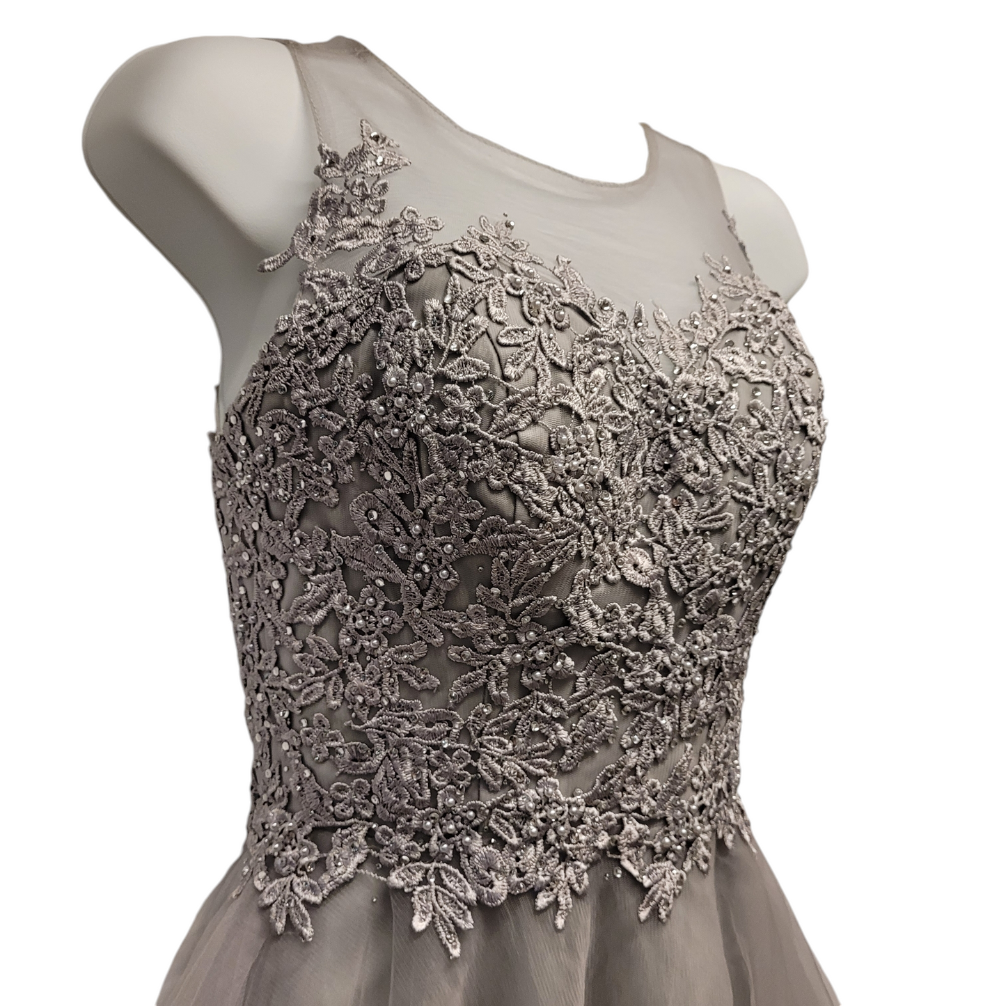 Women's Gray Short Mesh Sweetheart Dress