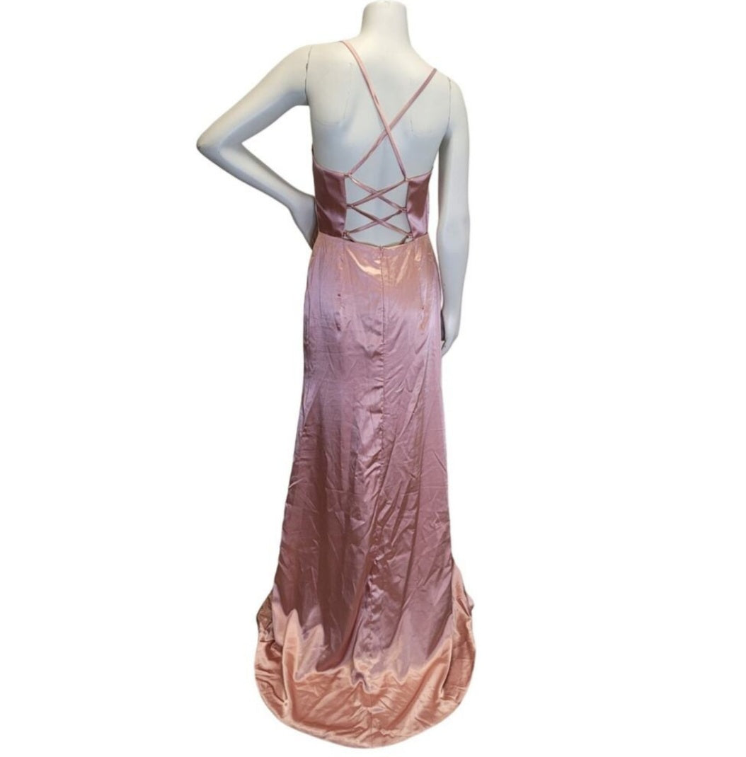 Dusty Rose Strappy Halo Dress Scoop Neckline with Corset Back
