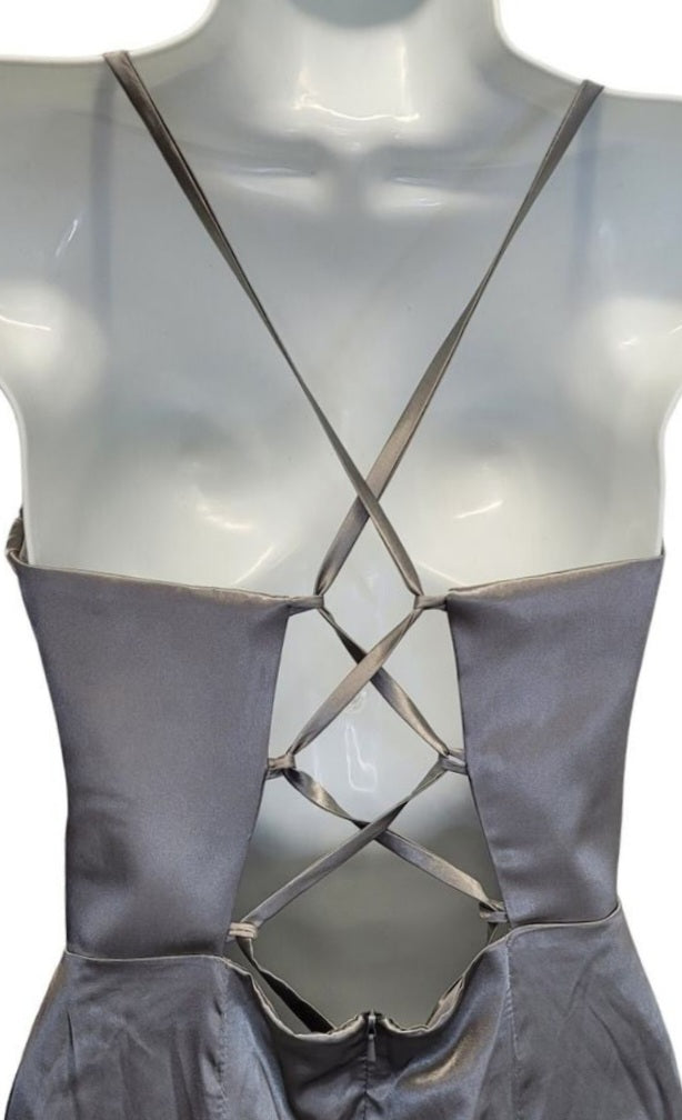 Silver Strappy Halo Dress Sweetheart Neckline with Corset Back