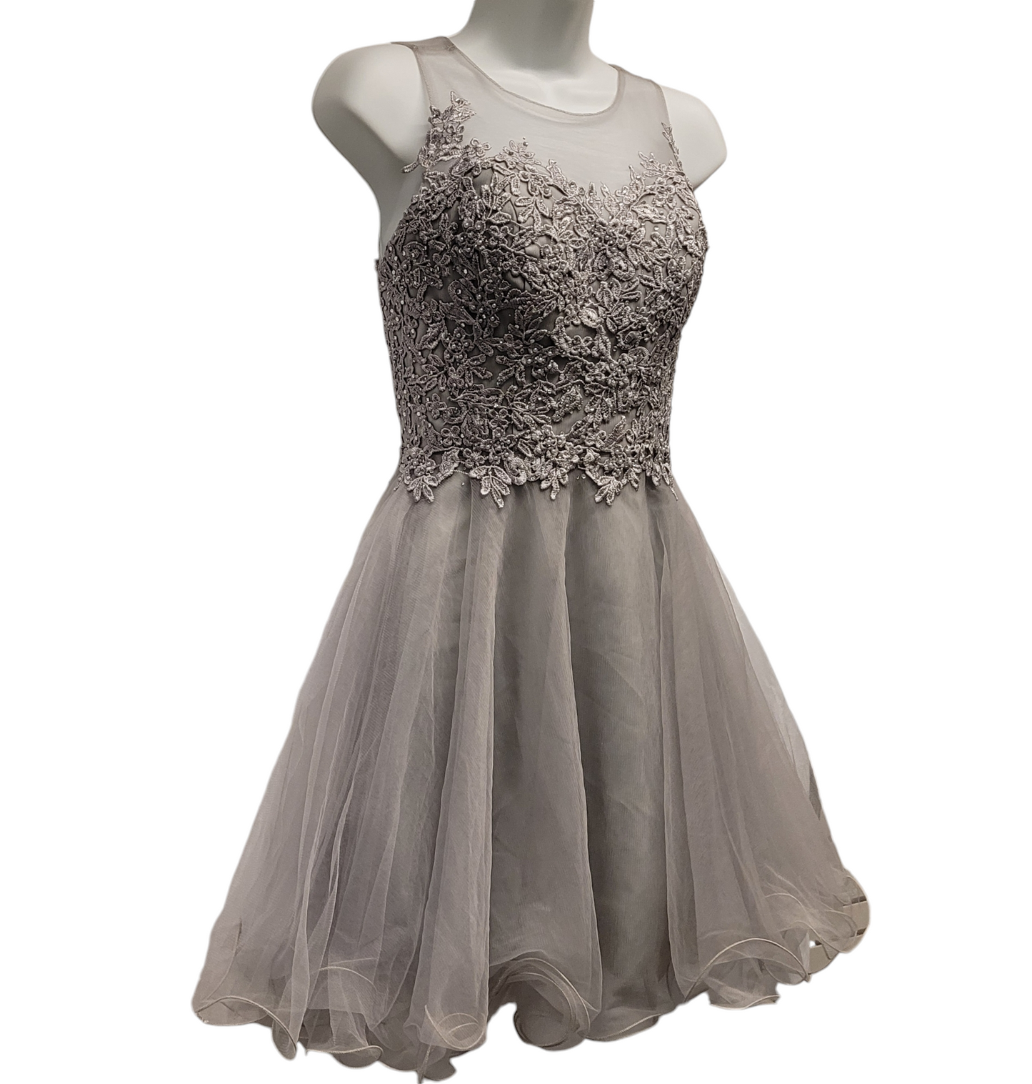 Women's Gray Short Mesh Sweetheart Dress