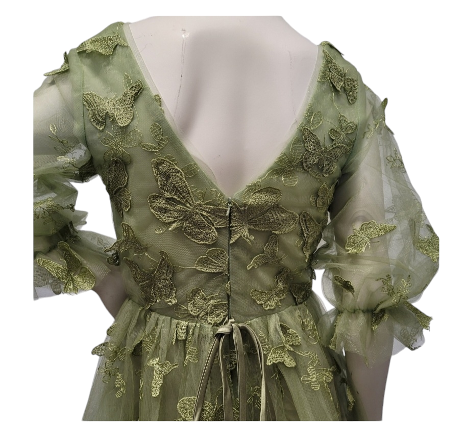 3/4 Sleeved V Neck Butterfly Dress