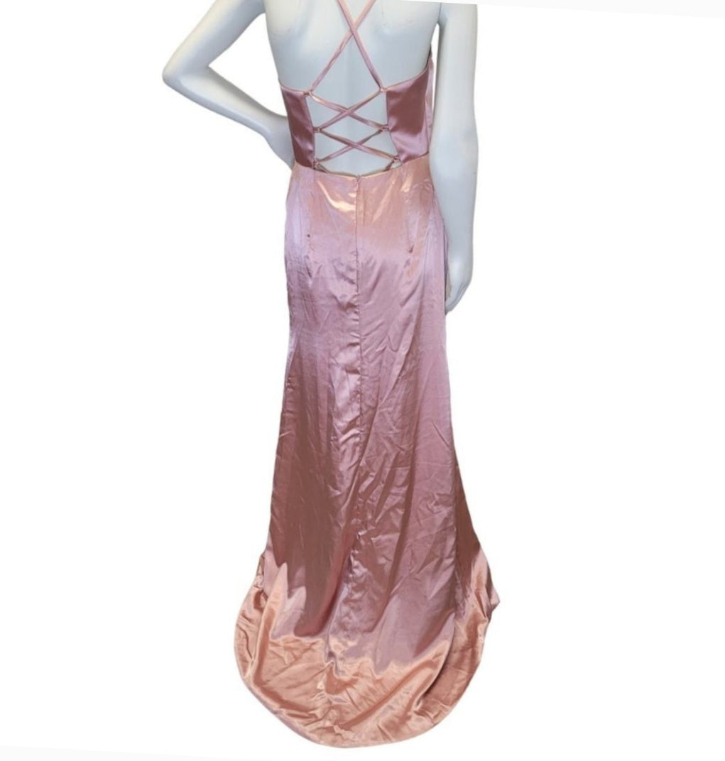 Dusty Rose Strappy Halo Dress Scoop Neckline with Corset Back