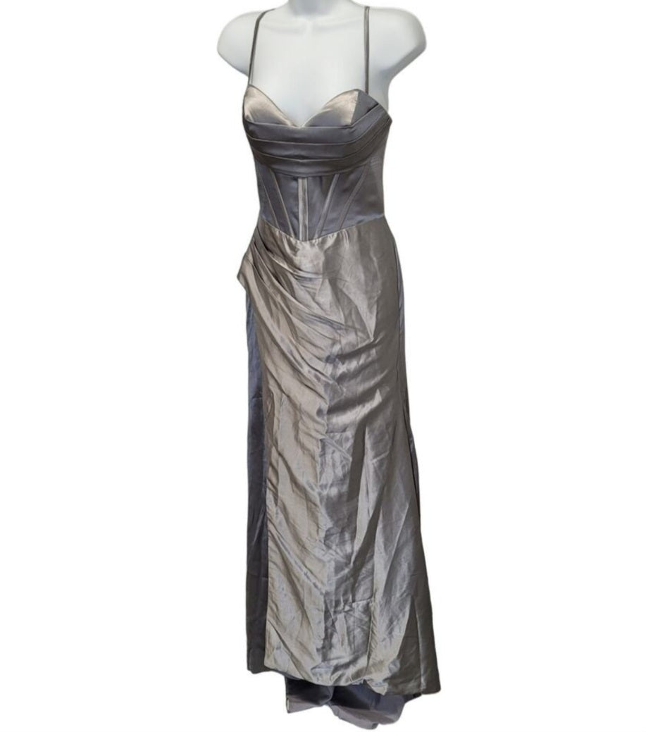 Silver Strappy Halo Dress Sweetheart Neckline with Corset Back