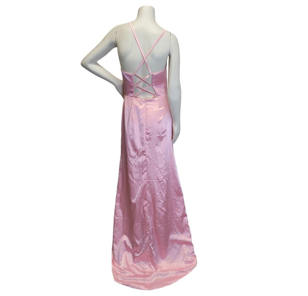 Bubblegum Pink Strappy Halo Dress Scoop Neckline with Corset Back