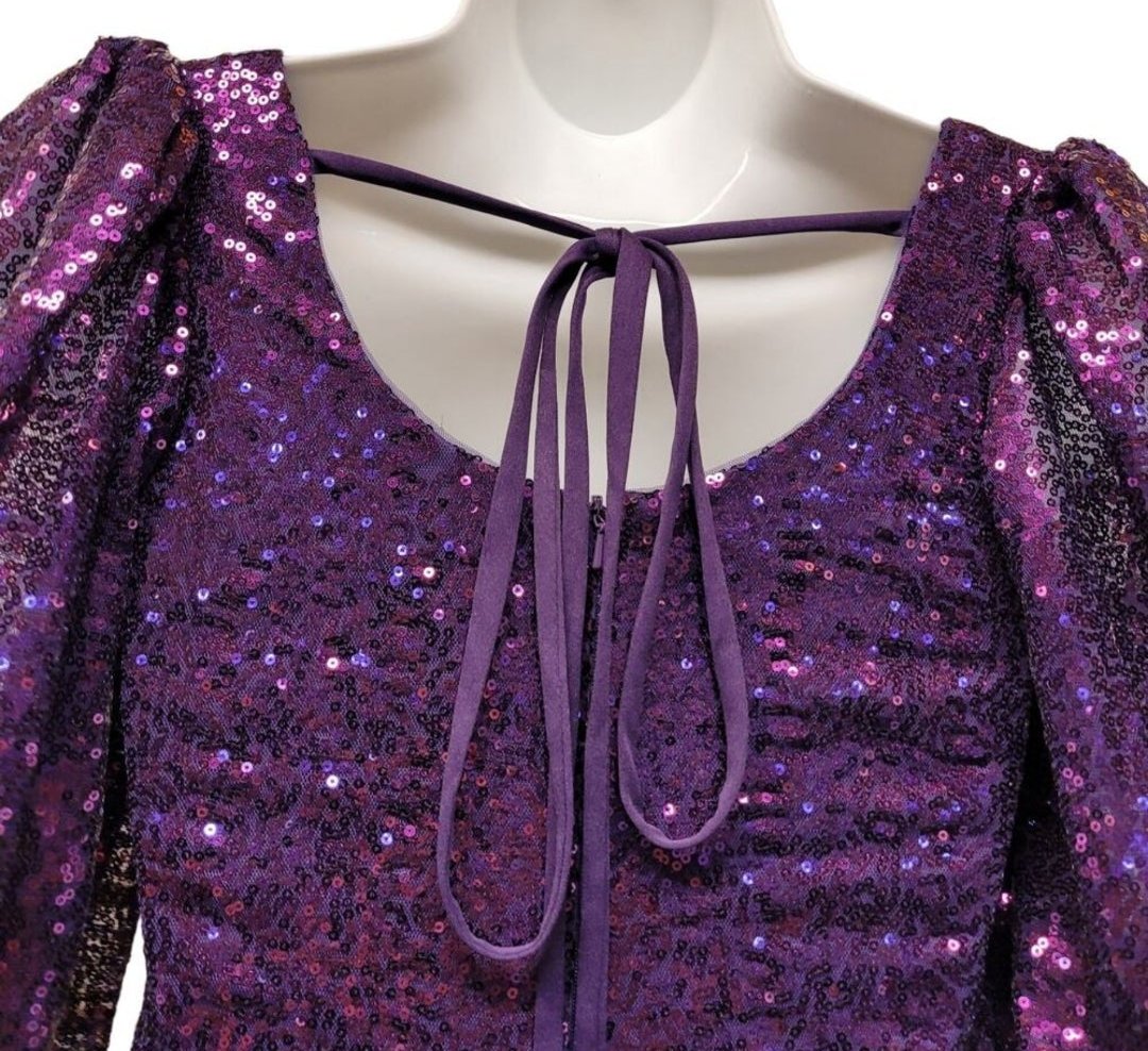Women's Purple Short Sequin Dress with Long Sleeves