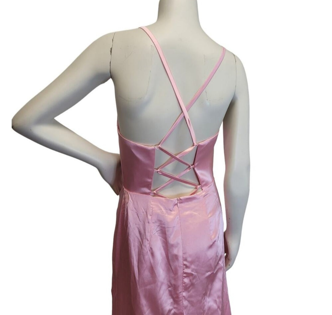 Bubblegum Pink Strappy Halo Dress Scoop Neckline with Corset Back