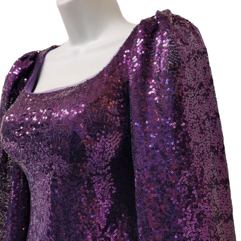 Women's Purple Short Sequin Dress with Long Sleeves