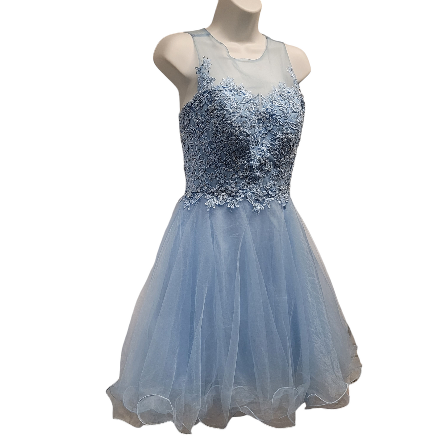 Women's Icy Blue Short Mesh Sweetheart Dress