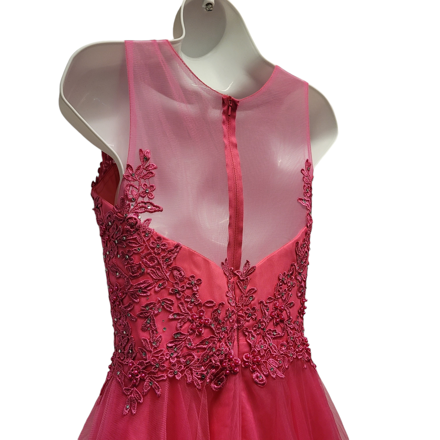 Women's Hot Pink Short Mesh Top Sweetheart Dress