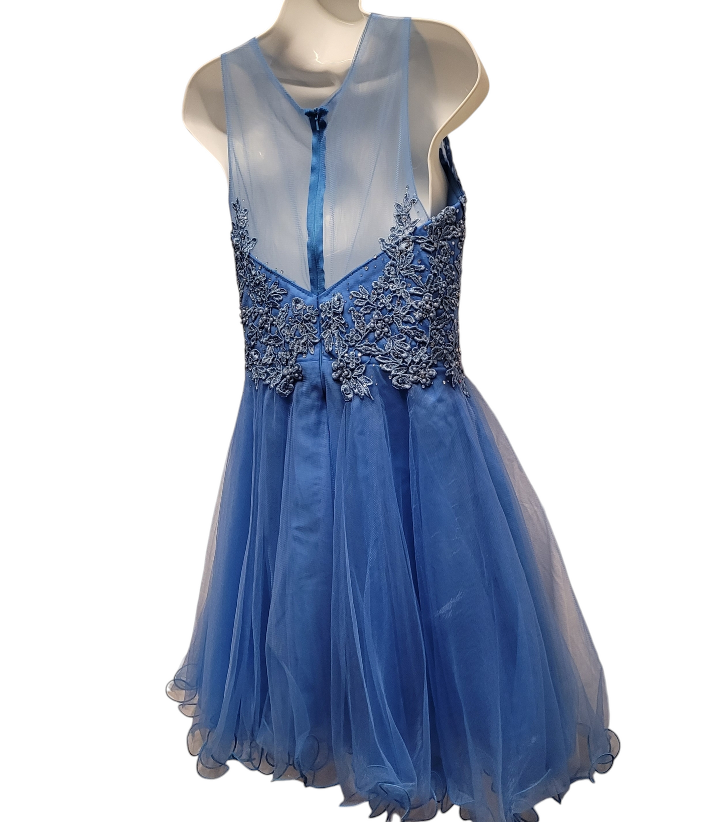 Women's Peacock Blue Short Mesh Top Sweetheart Dress