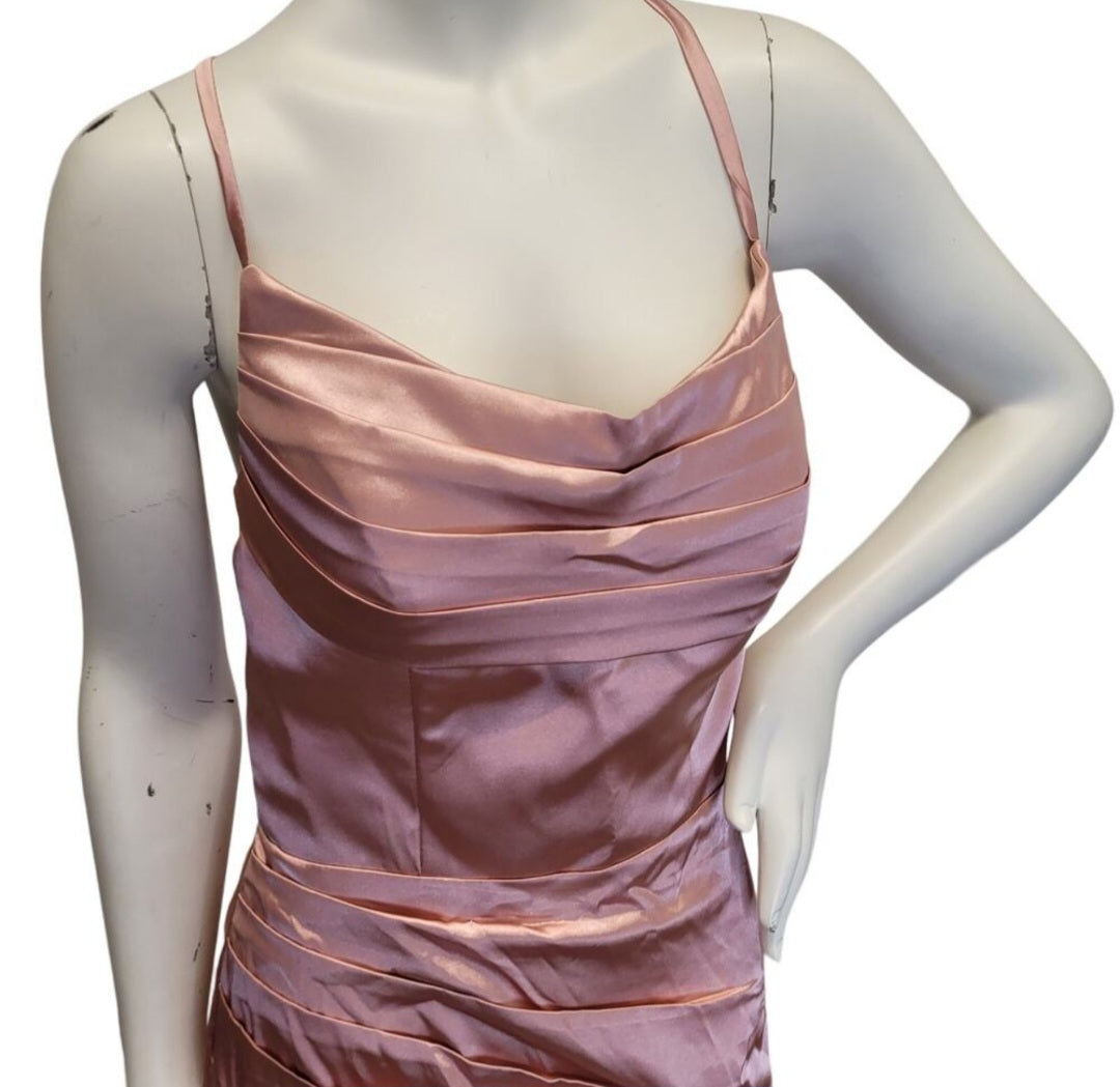 Dusty Rose Strappy Halo Dress Scoop Neckline with Corset Back