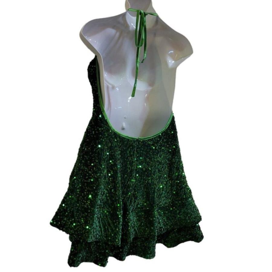 Women's Shamrock Green V Neck Halter Short Dress