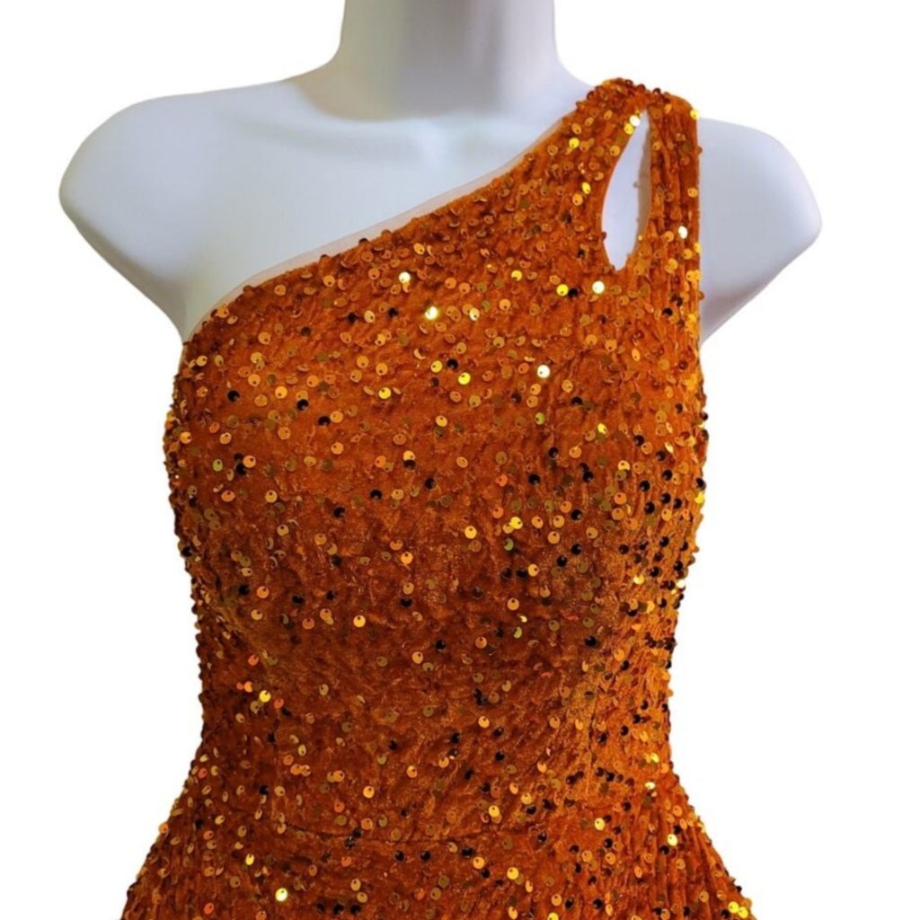 Women's Orange One Shoulder with Cutout Asymmetrical Short Dress
