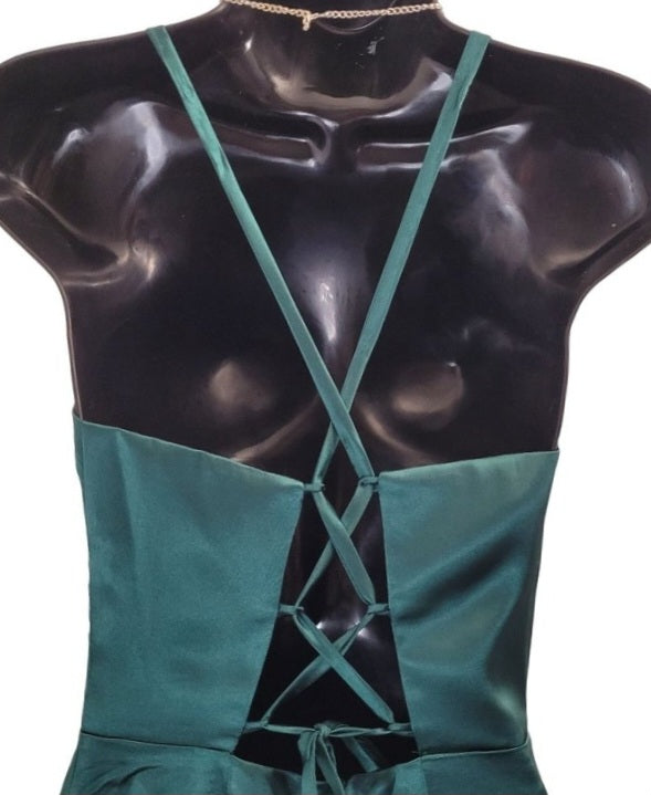 Evergreen Strappy Halo Dress Sweetheart Neckline with Corset Back