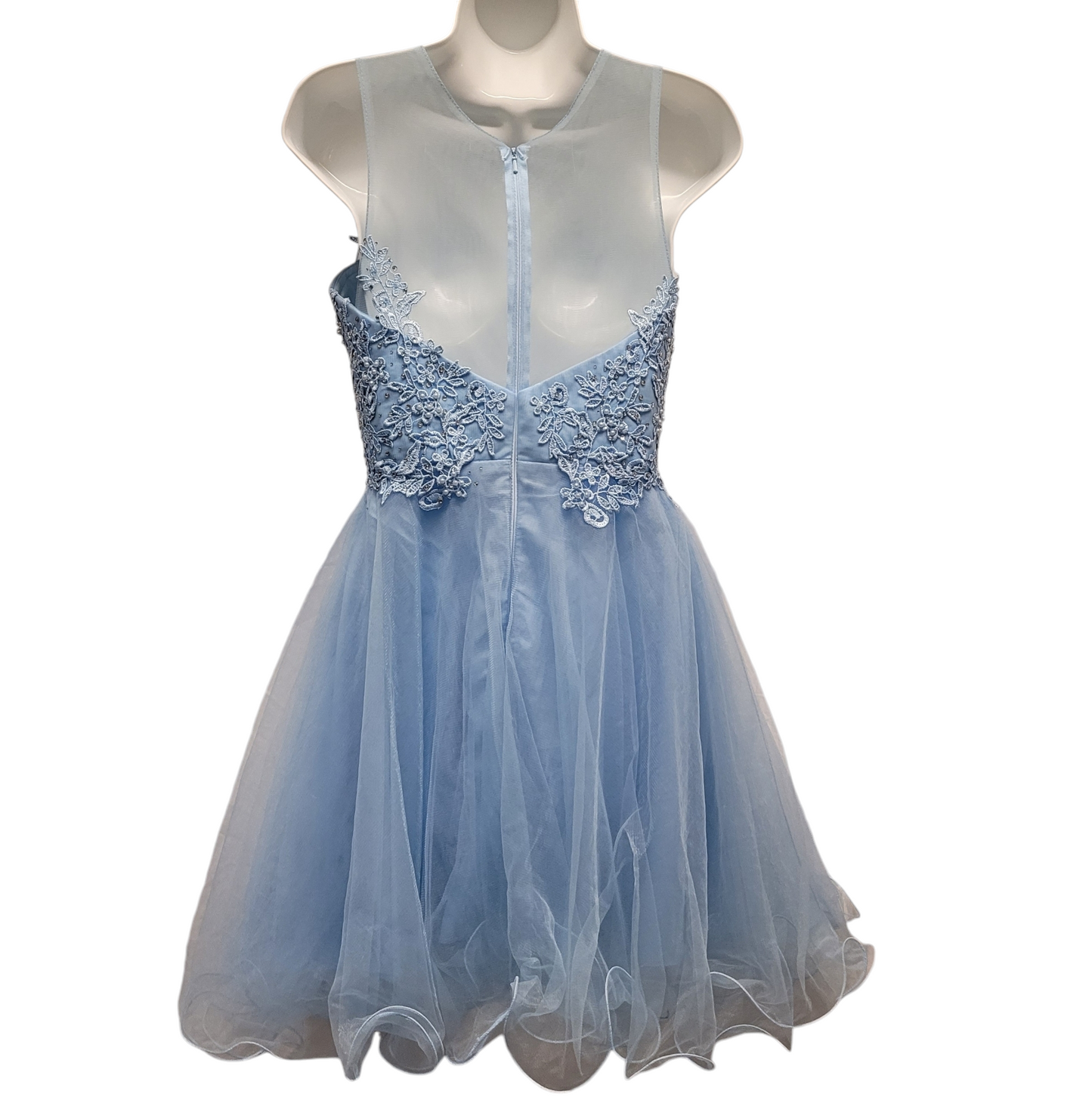 Women's Icy Blue Short Mesh Sweetheart Dress