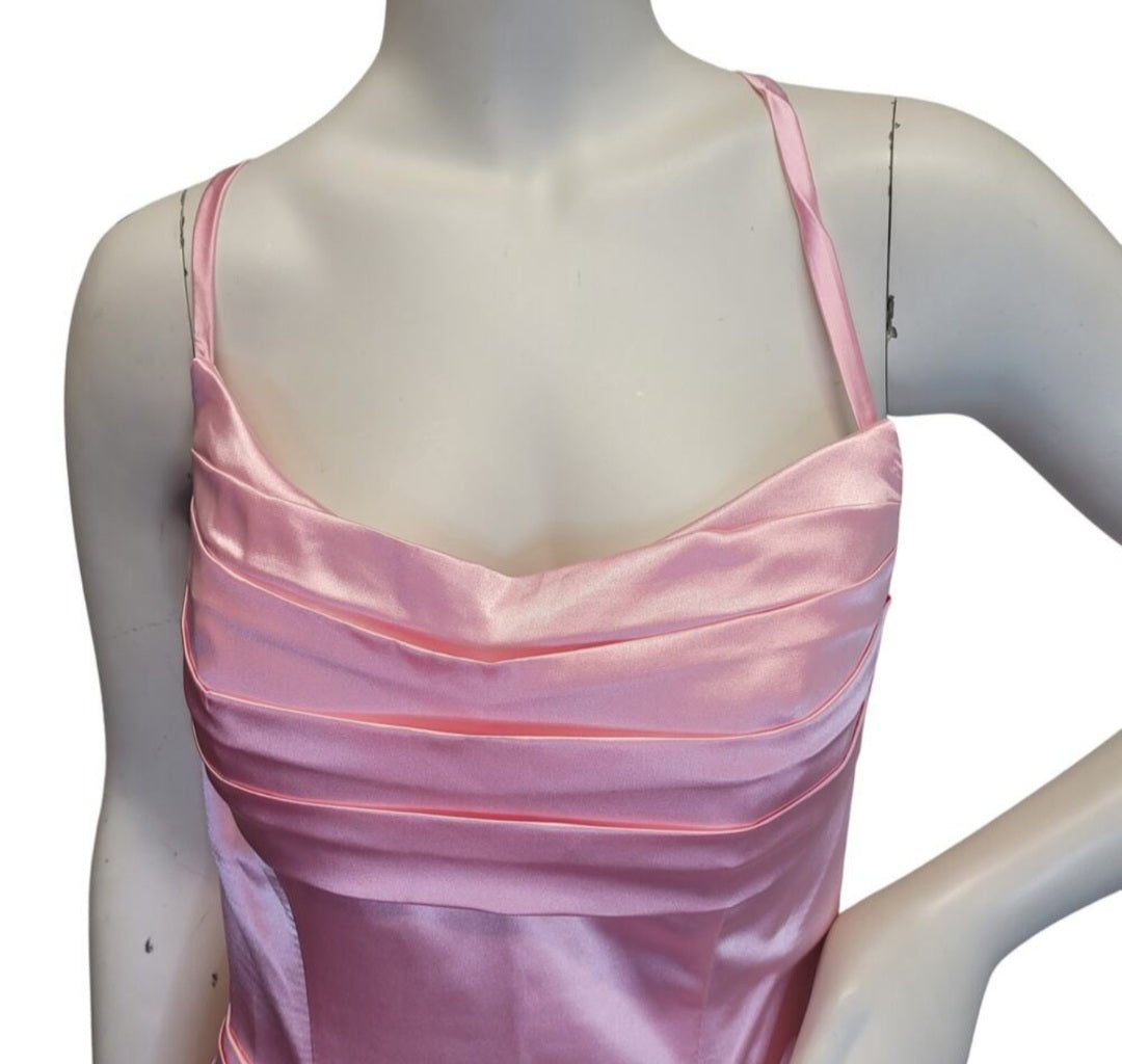 Bubblegum Pink Strappy Halo Dress Scoop Neckline with Corset Back