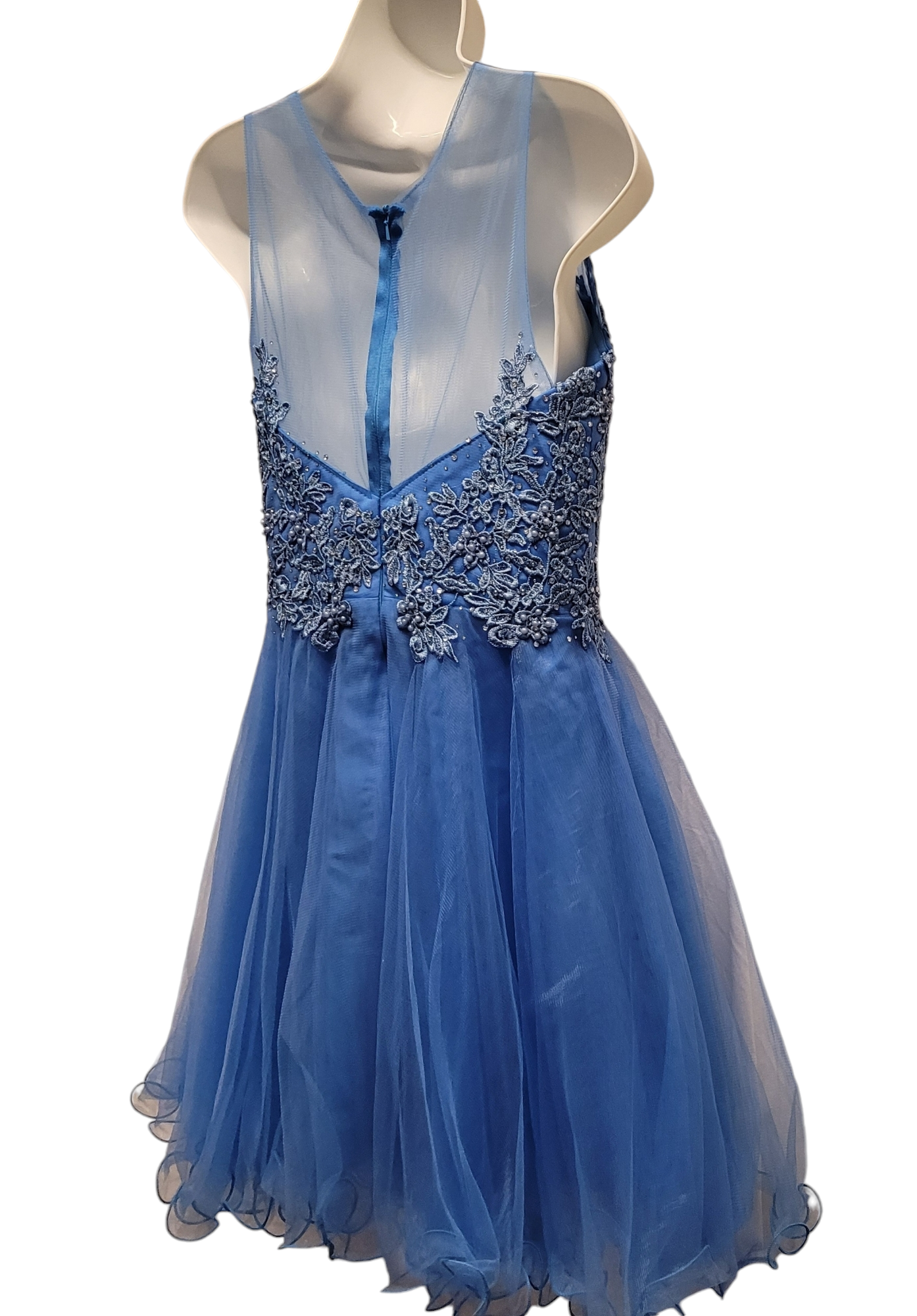 Women's Peacock Blue Short Mesh Top Sweetheart Dress