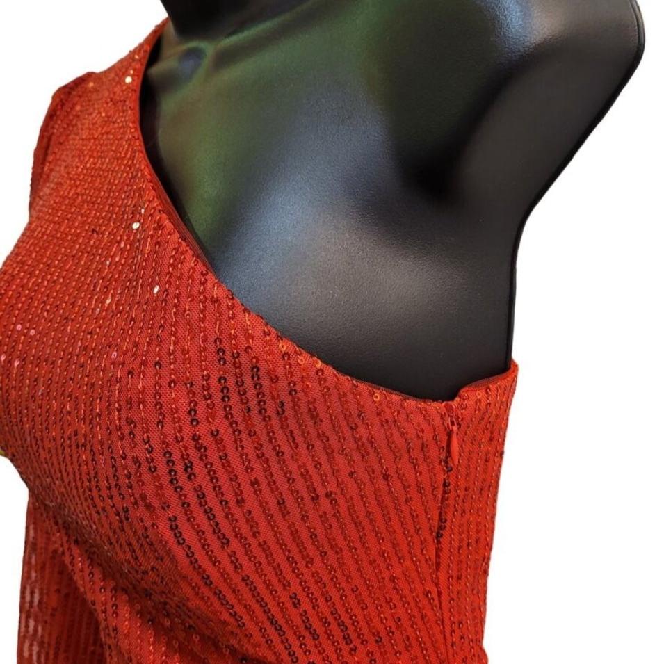 Women's Bright Red Sequin One Long Sleeve Short Dress