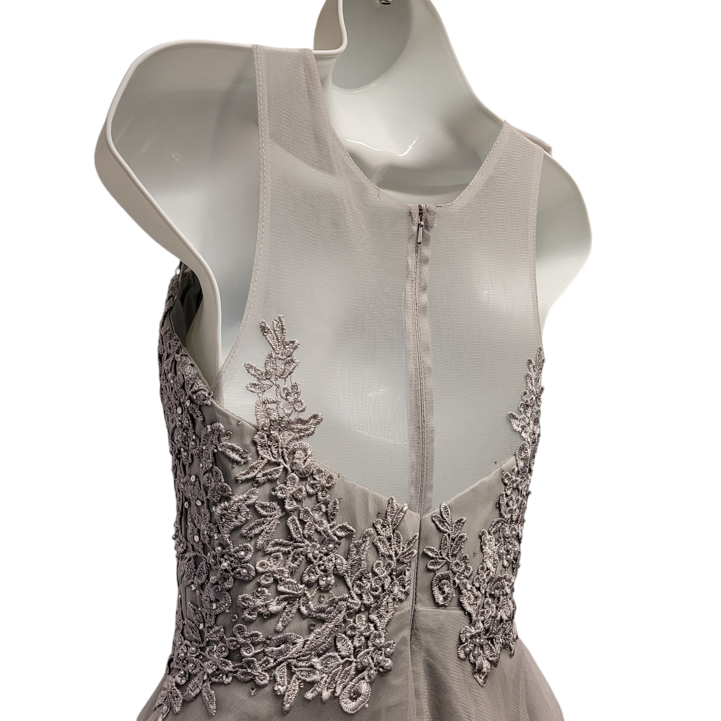 Women's Gray Short Mesh Sweetheart Dress