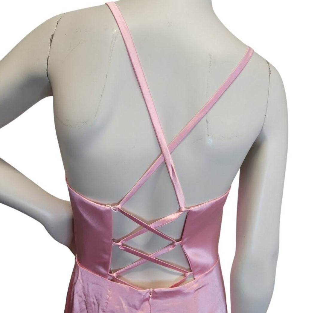 Bubblegum Pink Strappy Halo Dress Scoop Neckline with Corset Back