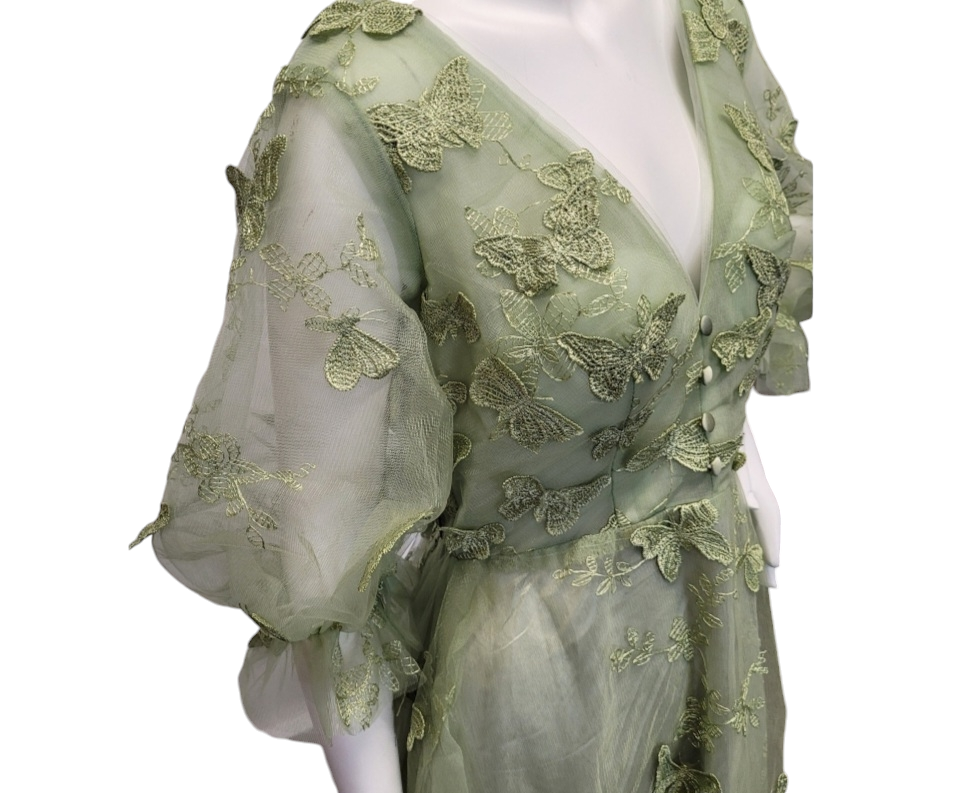 3/4 Sleeved V Neck Butterfly Dress