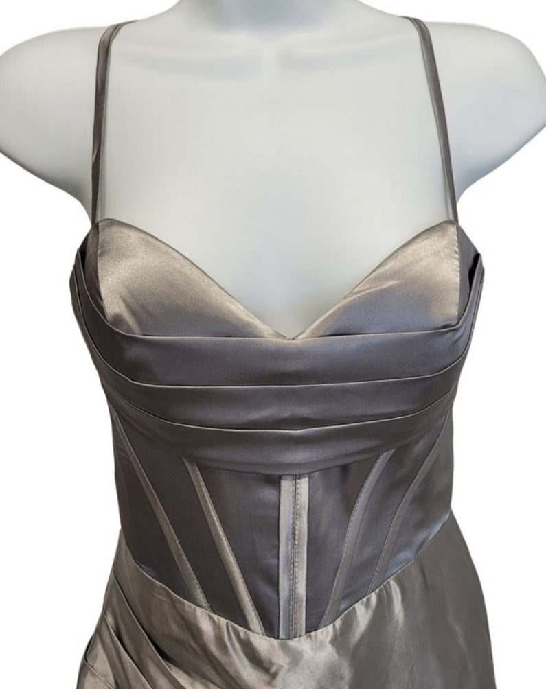 Silver Strappy Halo Dress Sweetheart Neckline with Corset Back