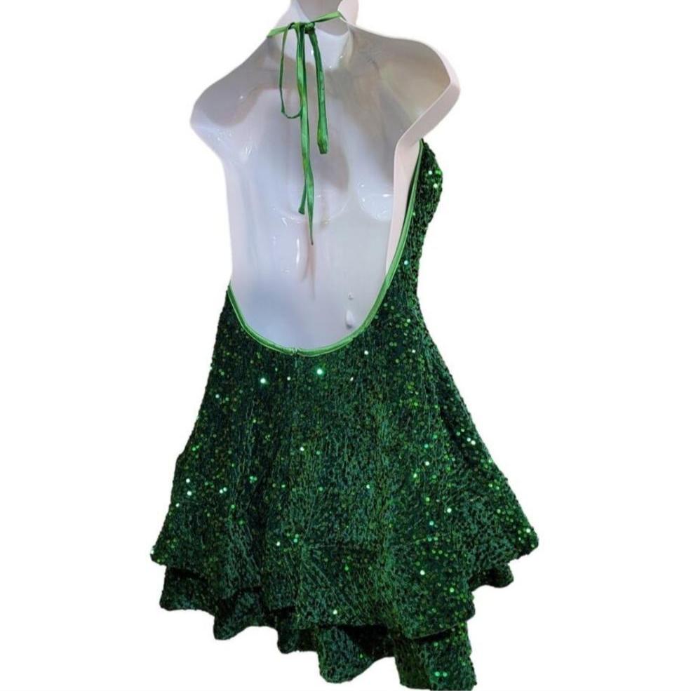 Women's Shamrock Green V Neck Halter Short Dress