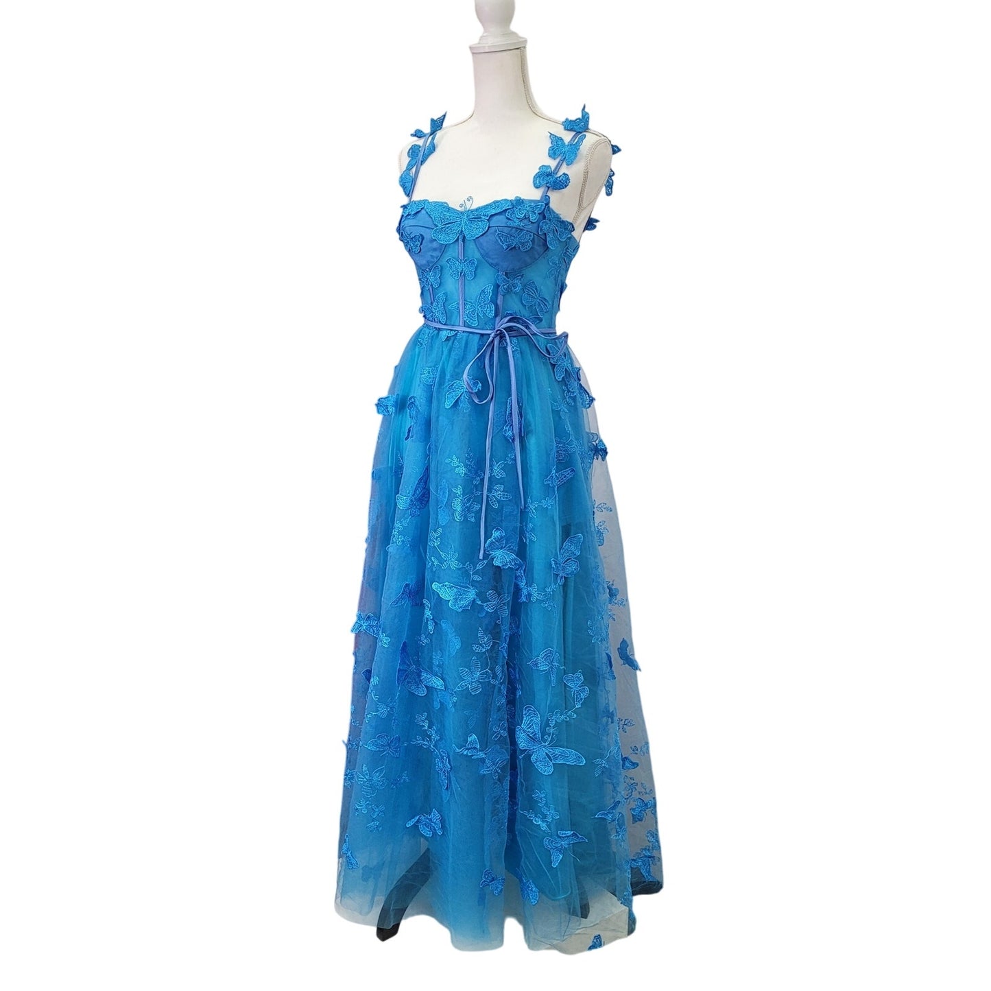 Women's Bright Blue Butterfly Dress with Corset Back