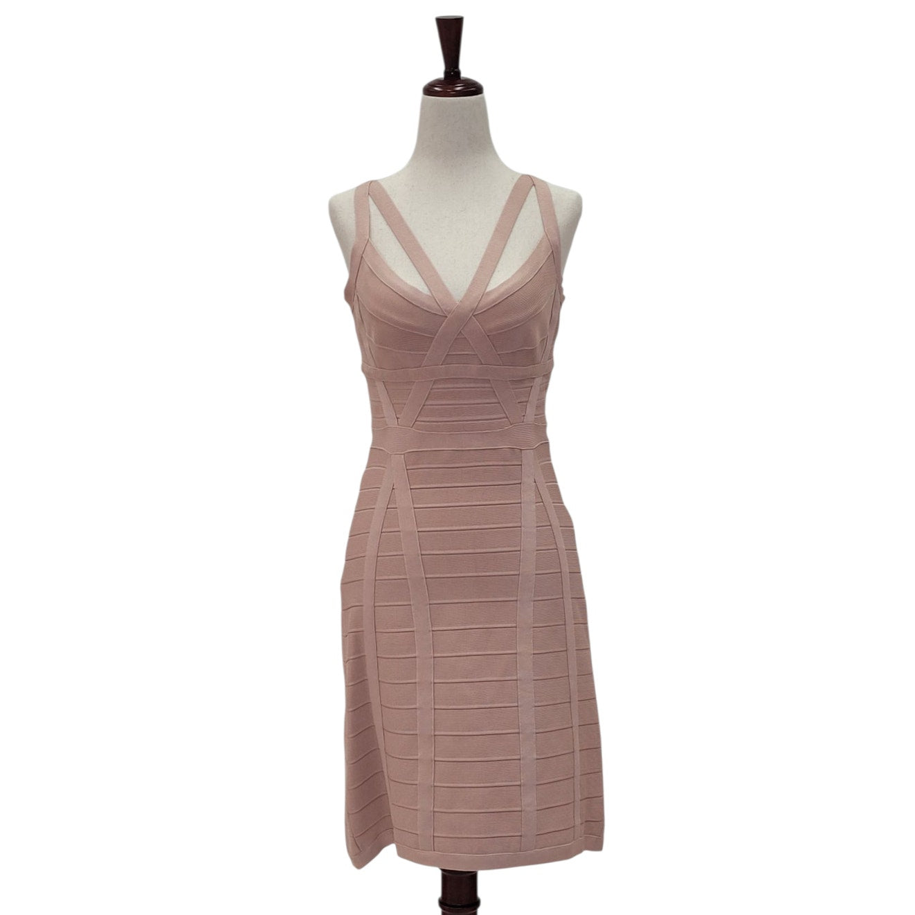 Dusty Pink Cocktail Dress with Strappy Neckline and Back